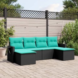 Salon de jardin 6 pcs avec coussins noir résine tressée 631133631133