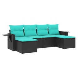 Salon de jardin 6 pcs avec coussins noir résine tressée 631133631133