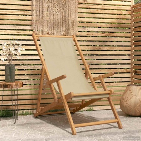 Chaise de plage Beige Bois de teck massif 631158631158