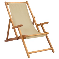 Chaise de plage Beige Bois de teck massif 631158631158