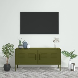 Meuble TV Vert olive 105x35x50 cm Acier 631184631184