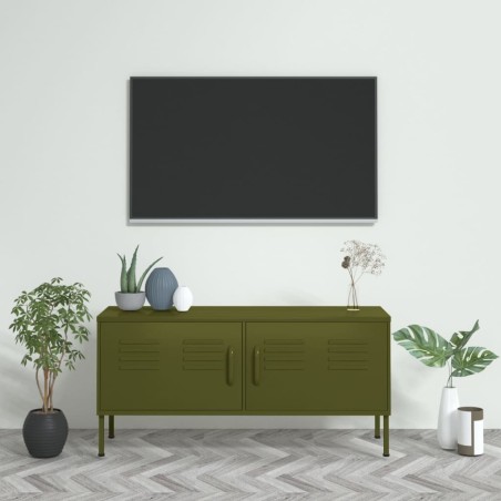 Meuble TV Vert olive 105x35x50 cm Acier 631184631184