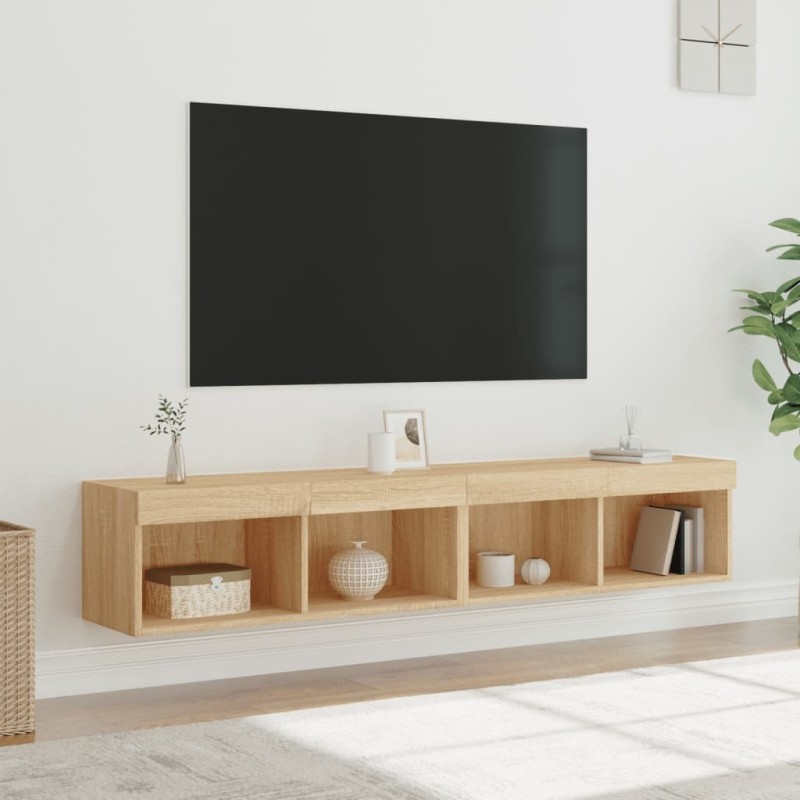 Meubles TV avec lumières LED 2 pcs chêne sonoma 80x30x30 cm 631202631202