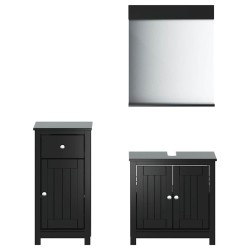 Meubles de salle de bain 3 pcs BERG noir bois de pin massif 631203631203