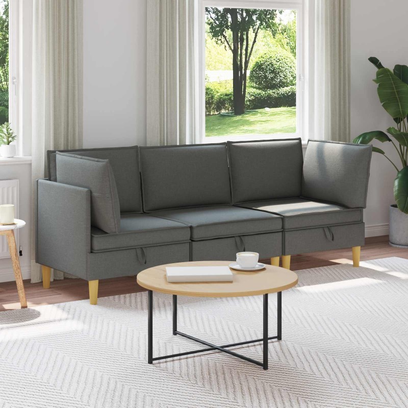Canapé modulaire avec rangement 3 pcs Gris foncé Tissu 631206631206