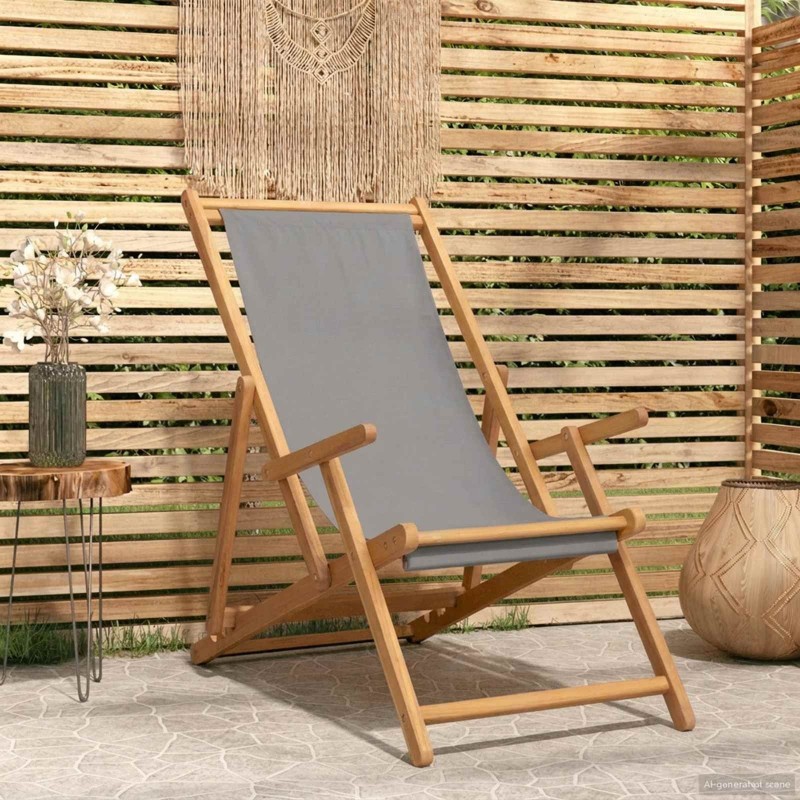 Chaise de plage Gris clair Bois de teck massif 631211631211