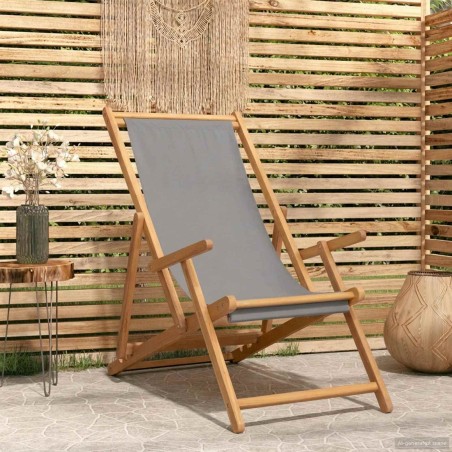 Chaise de plage Gris clair Bois de teck massif 631211631211