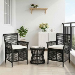 Chaise d'Extérieur avec coussin 2 pcs Noir et Crème polyrotin 631223631223