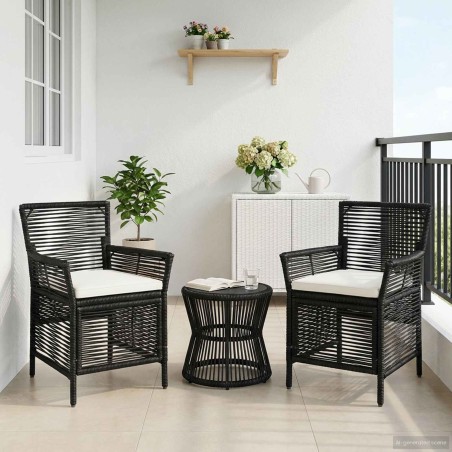 Chaise d'Extérieur avec coussin 2 pcs Noir et Crème polyrotin 631223631223