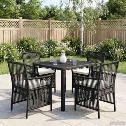 Chaise d'Extérieur avec coussin 4 pcs Noir et Crème polyrotin 631227631227