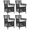 Chaise d'Extérieur avec coussin 4 pcs Noir et Crème polyrotin 631227631227