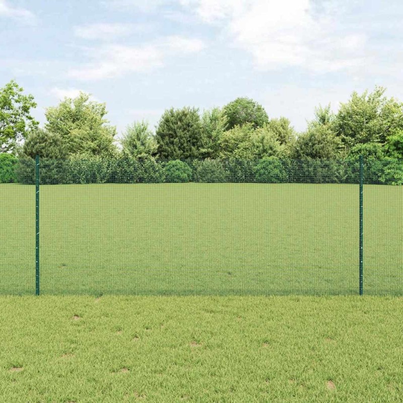 Clôture en fil soudé avec poteaux 25 x 1 m Acier galvanisé Vert 631251631251