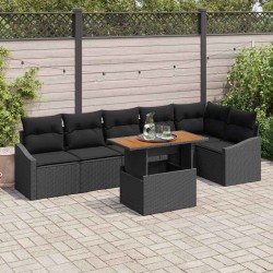 Ensemble de canapé de jardin 7 pcs Noir Poly rotin 631279631279