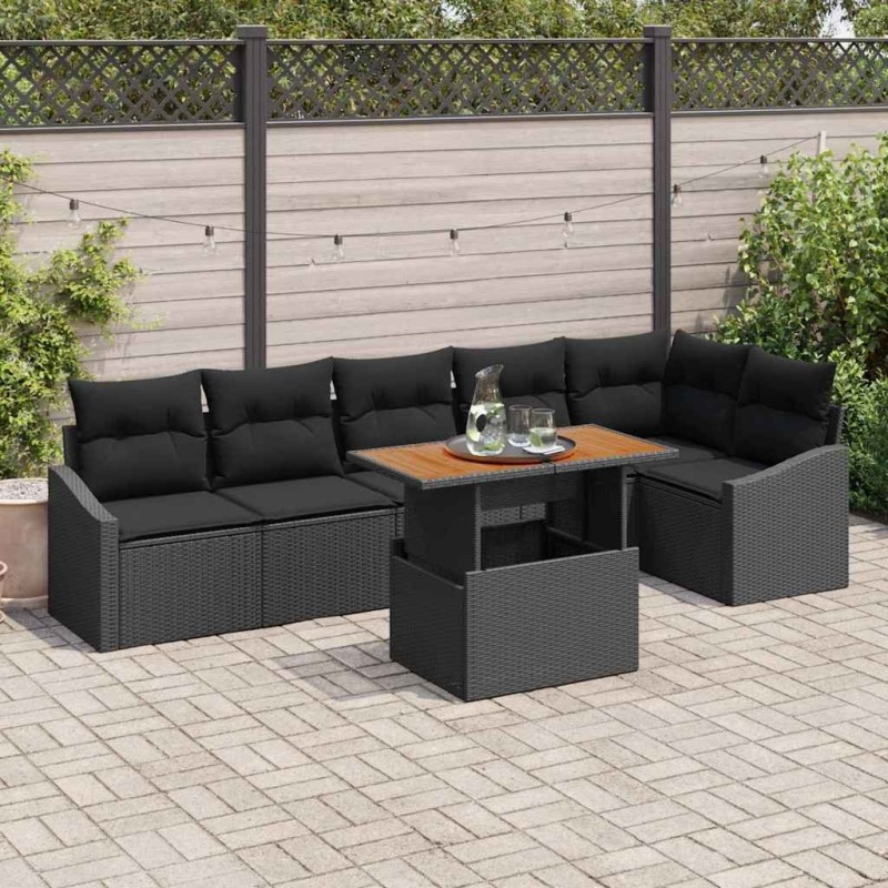Ensemble de canapé de jardin 7 pcs Noir Poly rotin 631279631279