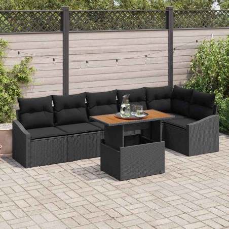 Ensemble de canapé de jardin 7 pcs Noir Poly rotin 631279631279