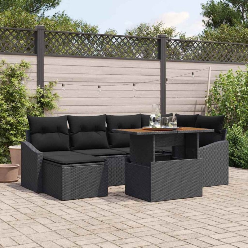Ensemble de canapé de jardin 7 pcs Noir Poly rotin 631281631281