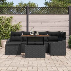 Ensemble de canapé de jardin 7 pcs Noir Poly rotin 631281631281