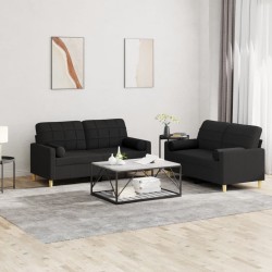 Ensemble de canapés 2 pcs avec coussins noir tissu 631298631298