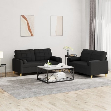 Ensemble de canapés 2 pcs avec coussins noir tissu 631298631298