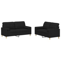 Ensemble de canapés 2 pcs avec coussins noir tissu 631298631298