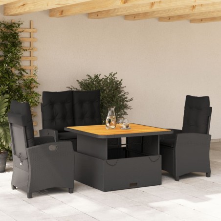 Ensemble à manger de jardin 4 pcs avec coussins noir 631302631302
