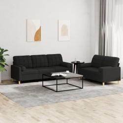 Ensemble de canapés 2 pcs avec coussins noir tissu 631307631307