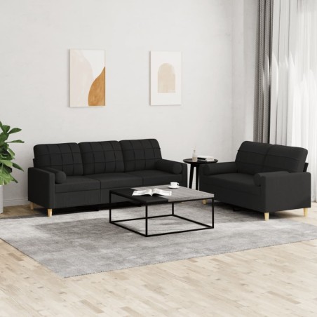 Ensemble de canapés 2 pcs avec coussins noir tissu 631307631307