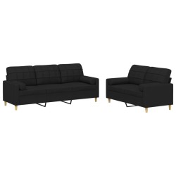Ensemble de canapés 2 pcs avec coussins noir tissu 631307631307