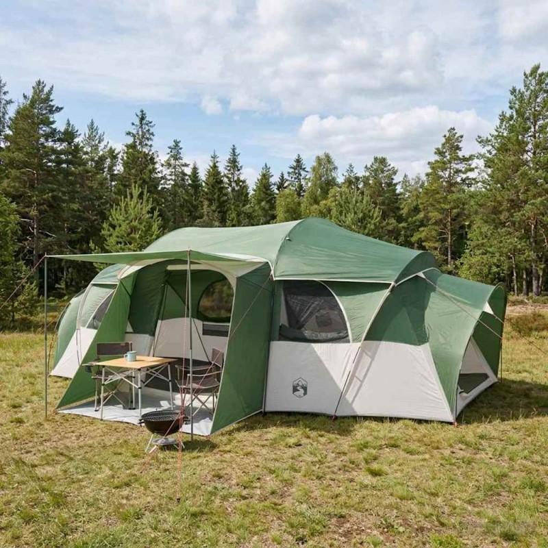 Tente familiale avec auvent imperméable Vert 10 personnes 631313631313