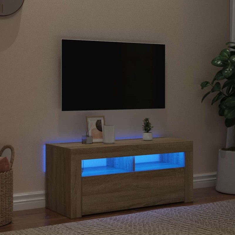 Meuble TV avec lumières LED chêne sonoma 90x35x40 cm 631315631315