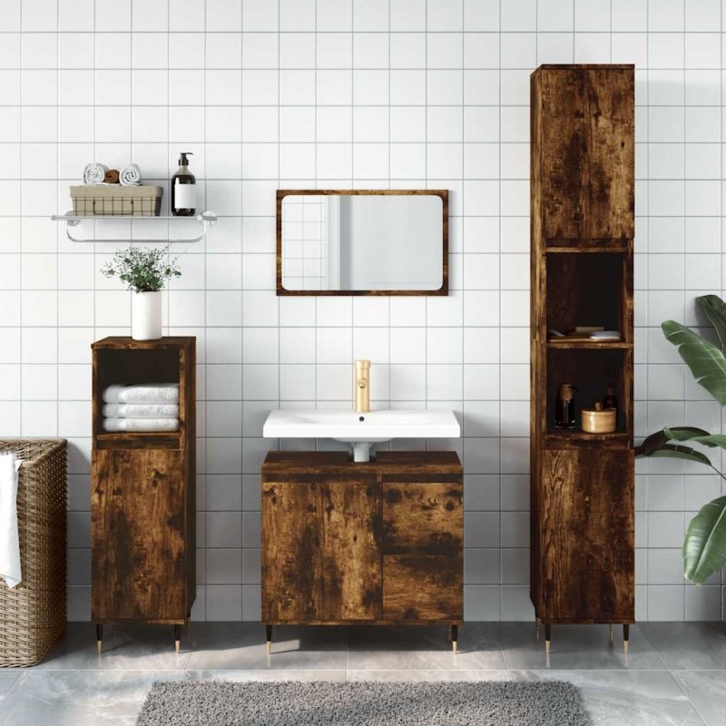 Armoire de bain chêne fumé 65x33x60 cm bois d'ingénierie 631336631336