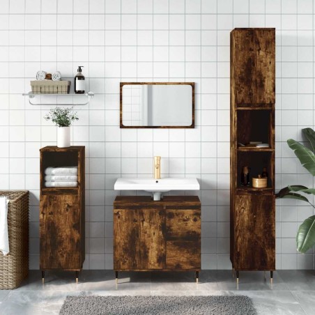 Armoire de bain chêne fumé 65x33x60 cm bois d'ingénierie 631336631336