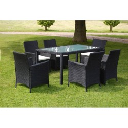 Ensemble à manger d'extérieur 7 pcs et coussins résine tressée 631391631391