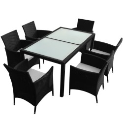 Ensemble à manger d'extérieur 7 pcs et coussins résine tressée 631391631391