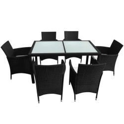 Ensemble à manger d'extérieur 7 pcs et coussins résine tressée 631391631391