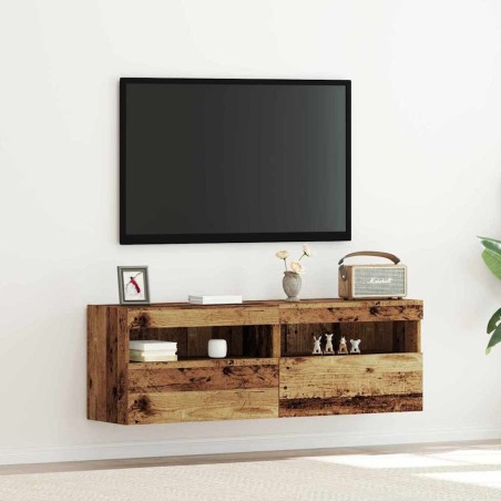 Meuble TV mural avec LED 2 pcs Bois ancien 60 x 30 x 40 cm 631483631483