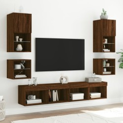 Meuble TV mural avec lumières LED chêne marron 30x28,5x30 cm 631500631500