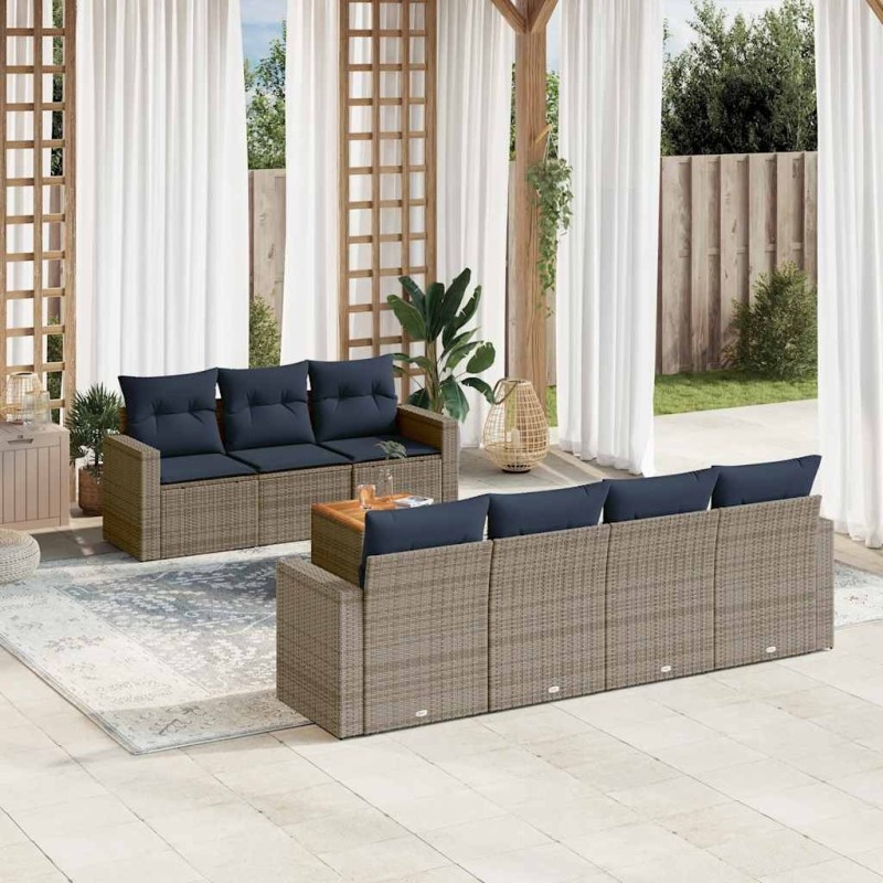Salon de jardin 8 pcs avec coussins gris résine tressée 631523631523