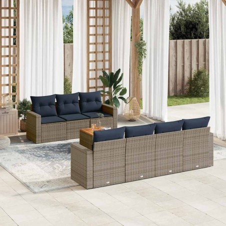 Salon de jardin 8 pcs avec coussins gris résine tressée 631523631523