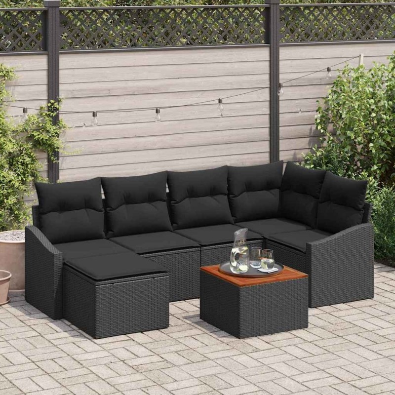 Ensemble de canapé de jardin avec stockage 7 pcs Noir polyrotin 631530631530