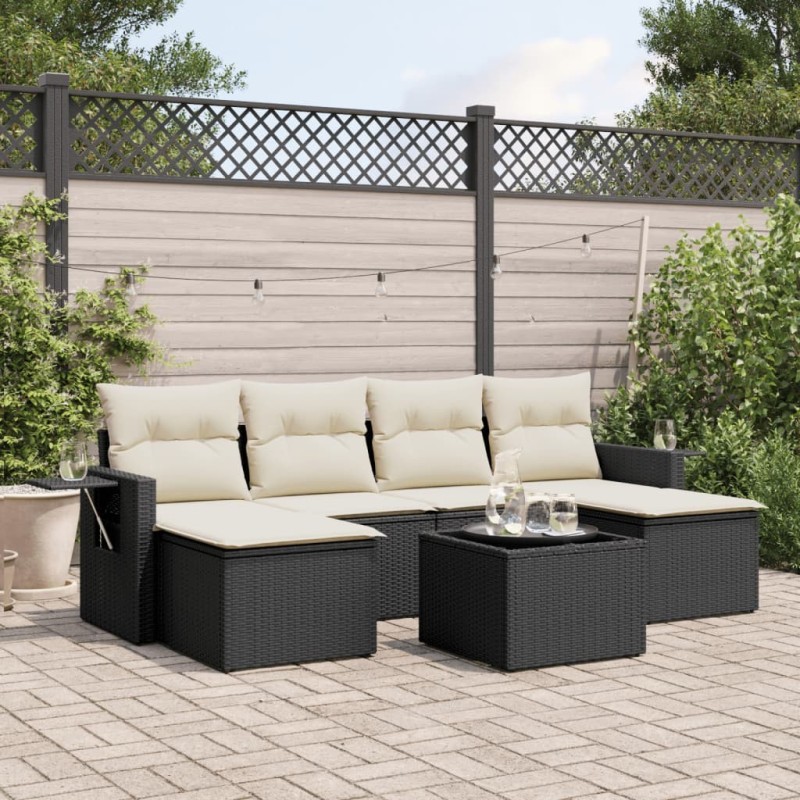 Salon de jardin 7 pcs avec coussins noir résine tressée 631554631554