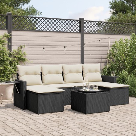 Salon de jardin 7 pcs avec coussins noir résine tressée 631554631554
