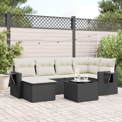 Salon de jardin 7 pcs avec coussins noir résine tressée 631588631588