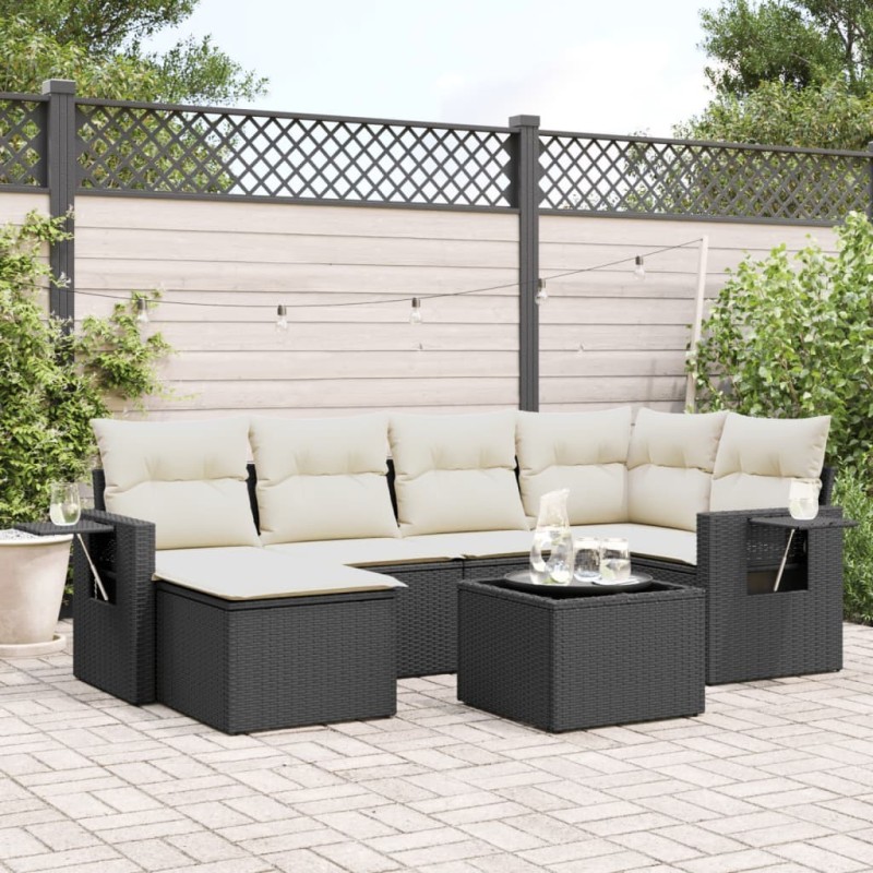 Salon de jardin 7 pcs avec coussins noir résine tressée 631588631588
