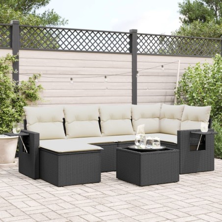 Salon de jardin 7 pcs avec coussins noir résine tressée 631588631588