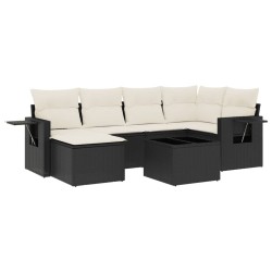 Salon de jardin 7 pcs avec coussins noir résine tressée 631588631588