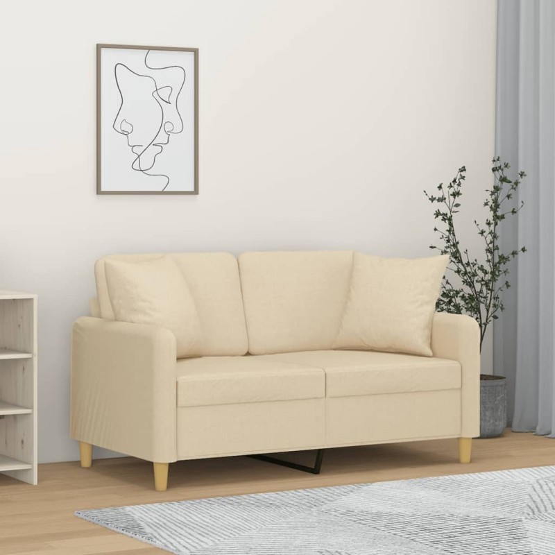 Canapé 2 places avec oreillers décoratifs crème 120 cm tissu 631650631650