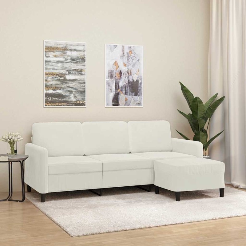 Canapé à 3 places avec repose-pieds Crème 180 cm Velours 631658631658