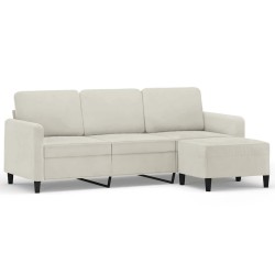 Canapé à 3 places avec repose-pieds Crème 180 cm Velours 631658631658