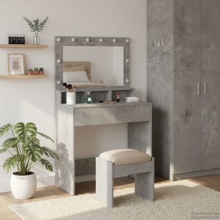 Table de Toilette avec étagère Gris béton 78,5 x 41 x 135 cm 631682631682